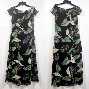 Tommy Bahama Womens Summer Black Green Floral Short Sleeve Maxi Dress Size 6.